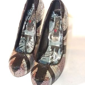 Iron Fist Jacked Up Union Jack Flag Sequins Womens Platform Pumps